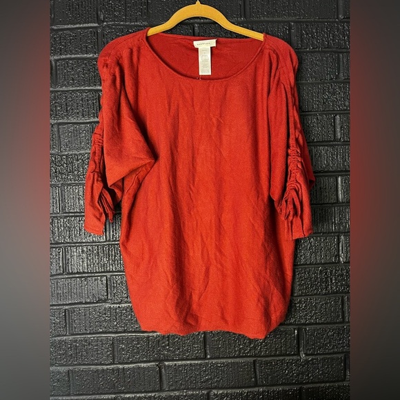 Max Studio Vibrant Red Blouse with Ruched Sleeves - Picture 1 of 4